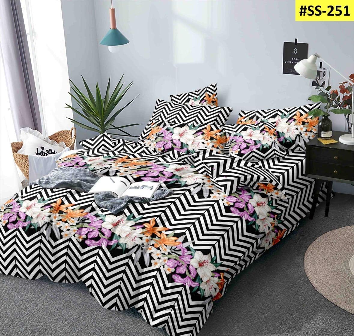 SINGHSVILLAS DECOR Beautiful Home fursnishing Printed Super Soft Design 254TC Double Bedsheet for Double Bed with 2 Matching Pillow Cover for Your Bedroom