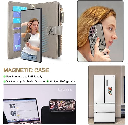 Miniatura 3 de Lacass Funda para Samsung Galaxy S22 Ultra 12 ranuras para tarjetas Soporte para dinero en efectivo para tarjetas de identificación, bolsillo con