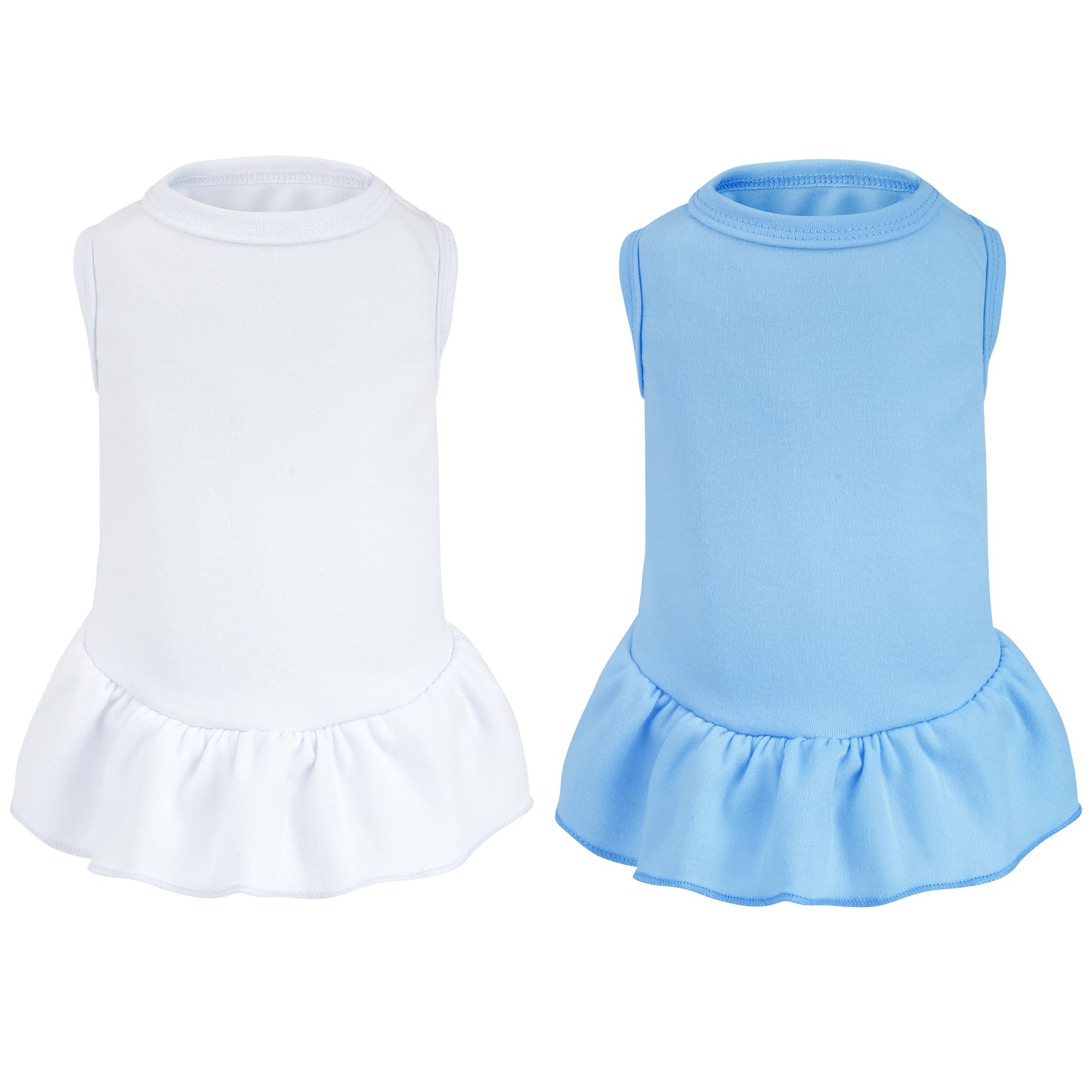 Photo 1 of 2 Pcs Dog Dresses Cat Skirt Solid Color Dog Clothes Summer Sleeveless Puppy Girl Clothes for Small Pet Dogs Cats (White,Blue, Small)