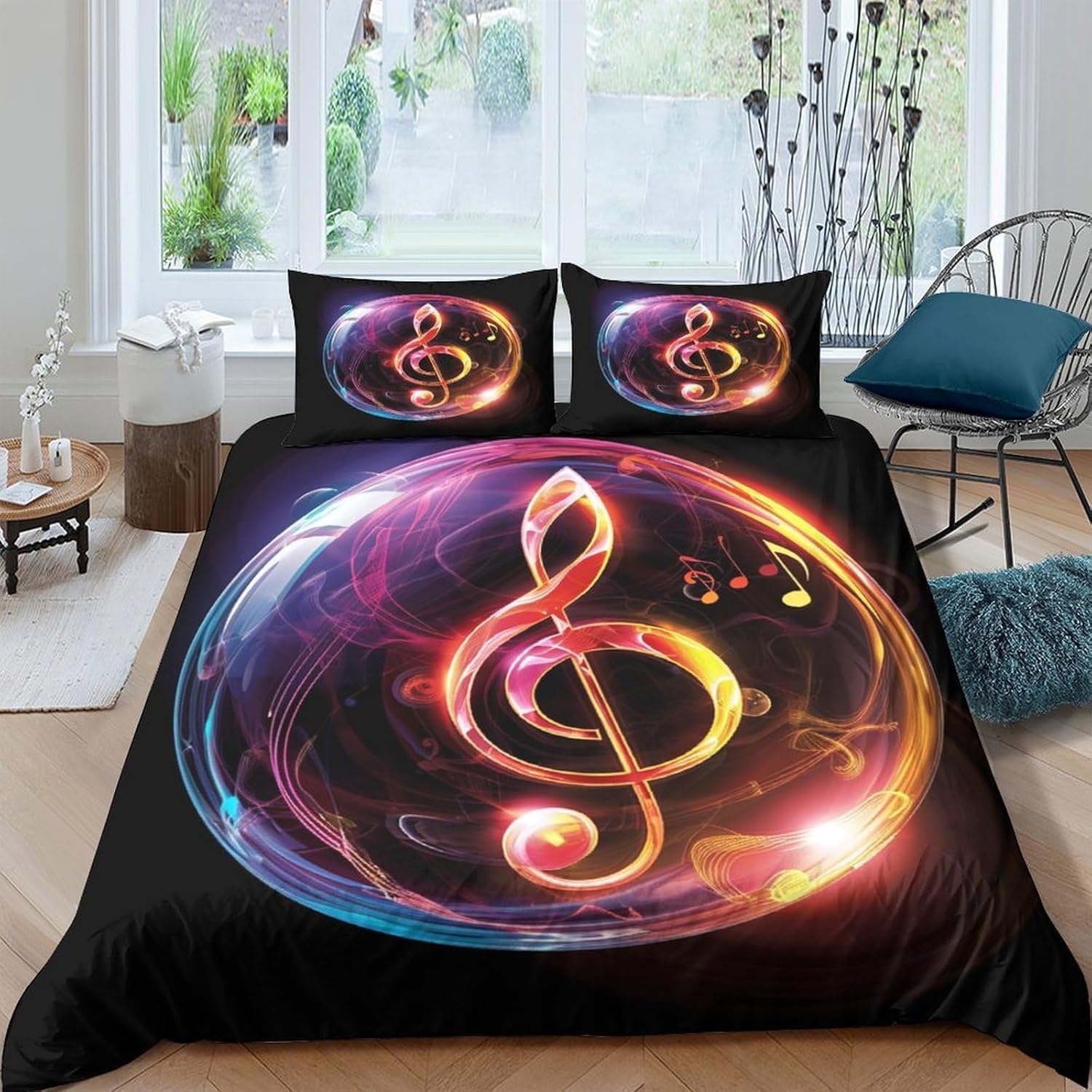 Parure de lit 260x230 cm notes de musique avec housse de couette et taies d'oreiller