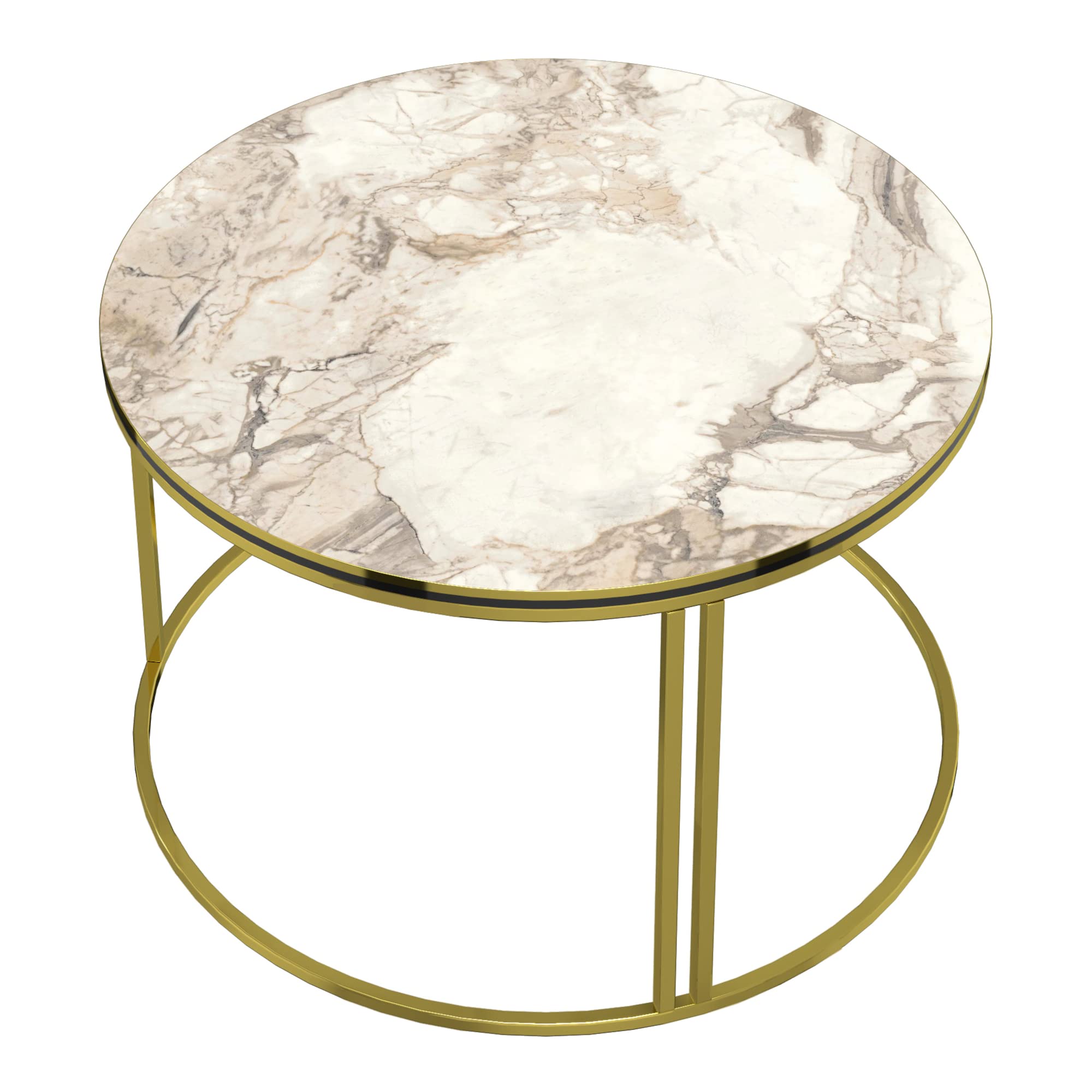 [en.casa] Tavolino Basso da Caffè (AxØ) 50 x 70 cm Tavolino da Salotto con Base Circolare e Piano Rotondo per Soggiorno Studio - Effetto Marmo Bianco/Oro