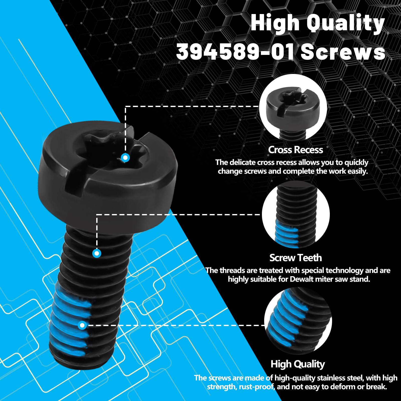 (2 Pack) Dewalt Miter Saw Screw 394589-01 - Replacement Part For DWS780, DW718, DWS779 & More
