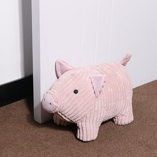 Miniatura 4 de Lindo tope de puerta decorativo para el hogar y la oficina, topes de puerta de piso, protectores de pared pesados de tela con peso animal, cerdo rosa