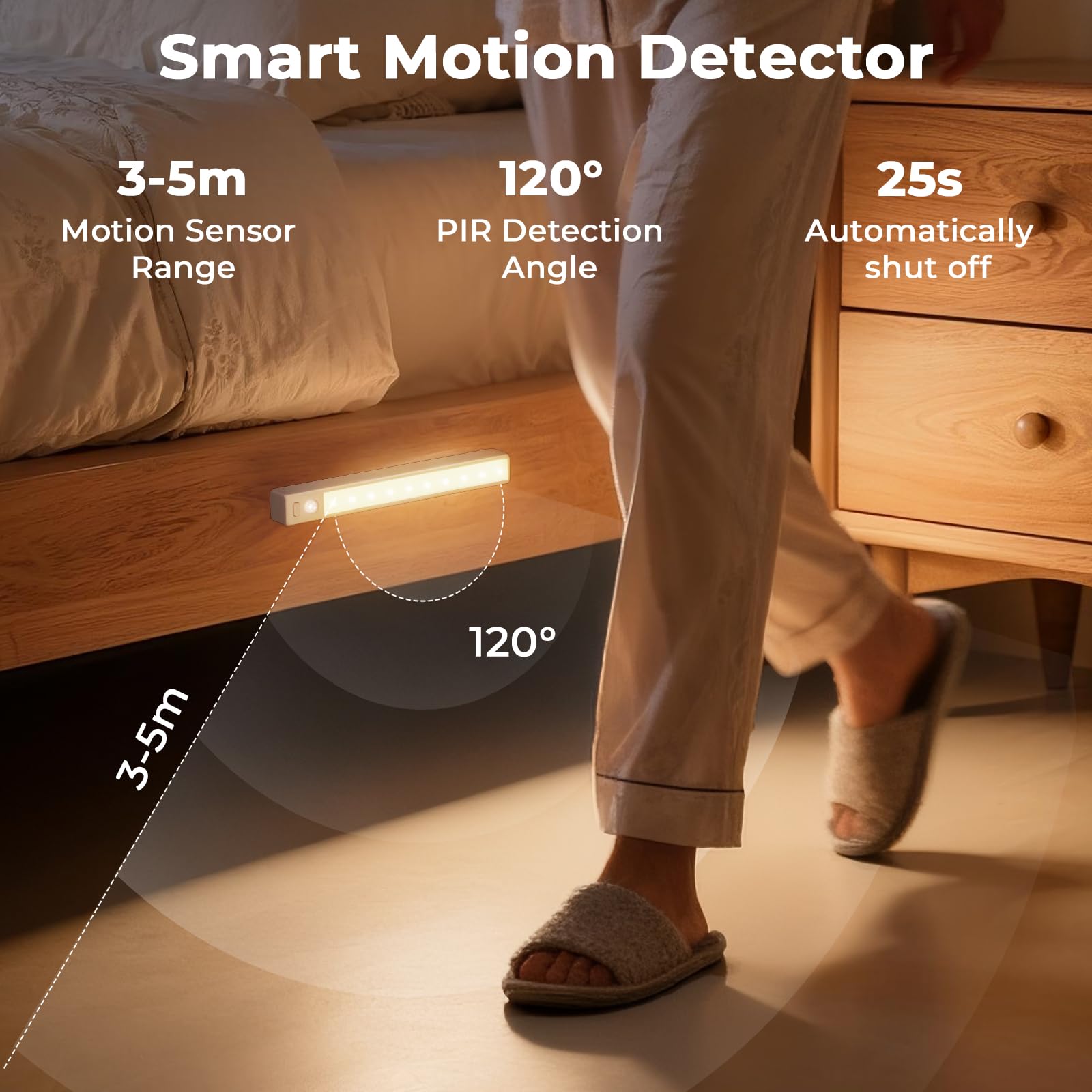 Lampe LED Compacte pour Meubles avec Détecteur de Mouvement, 18 cm, idéale pour les escaliers, avec Températures de Couleur 7000/4500/3000 K, Réglage de la Luminosité(Pack de 6)