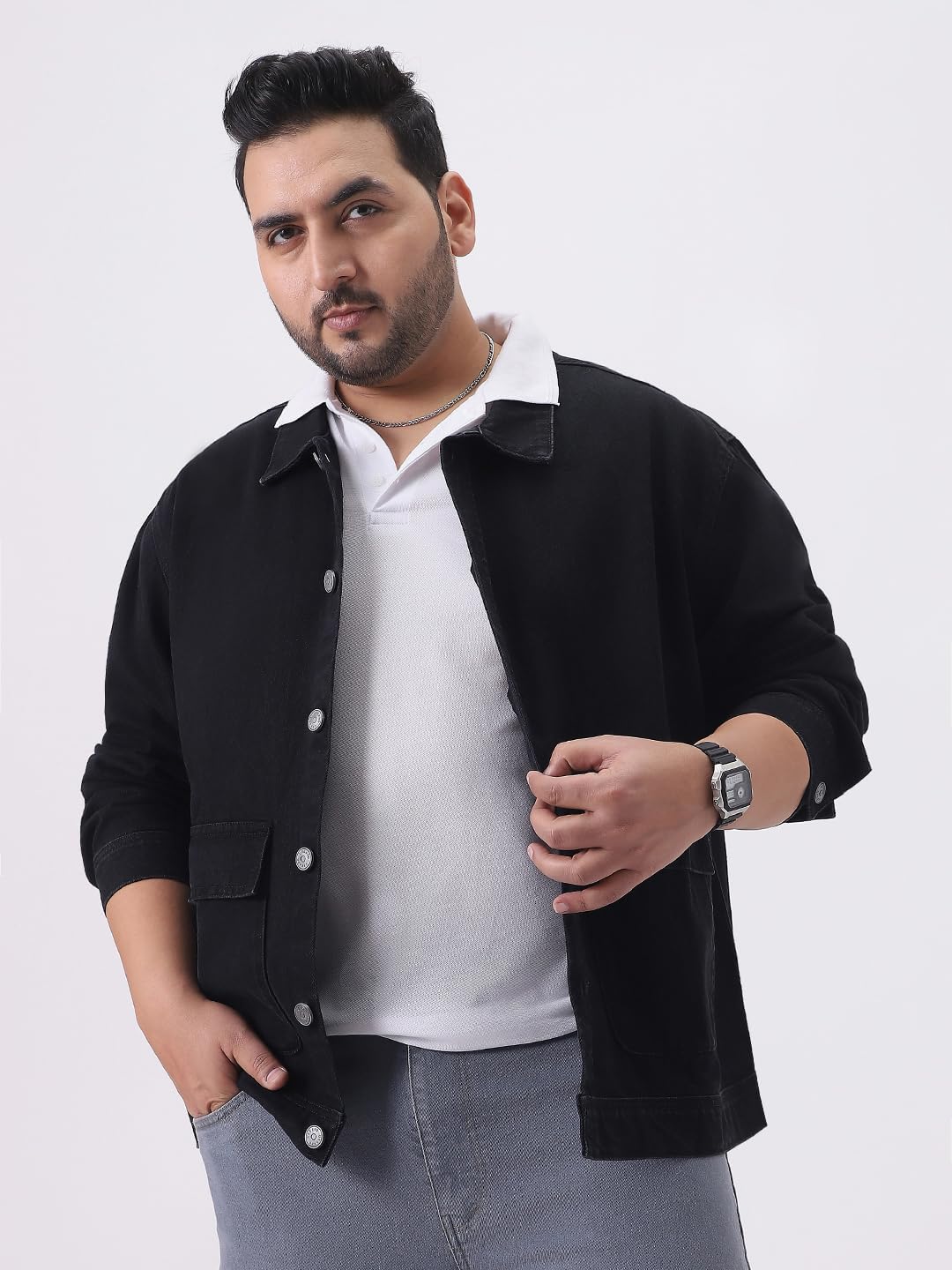 Men's Utility Jeans Loose Fit Long Sleeve Jacket