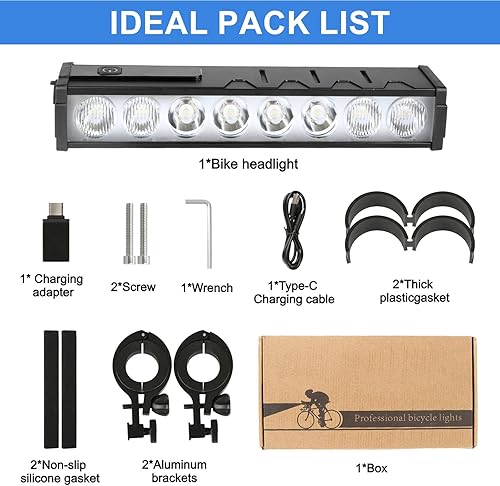 Miniatura 7 de Luces de bicicleta, 17 LED de 4000 lúmenes, luz de bicicleta con 4 modos, 10000 mAh USB recargable luz de bicicleta para bicicleta con pantalla de