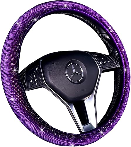 Funda de cuero para volante con diamantes de imitación brillantes, ajuste universal 15 pulgadas