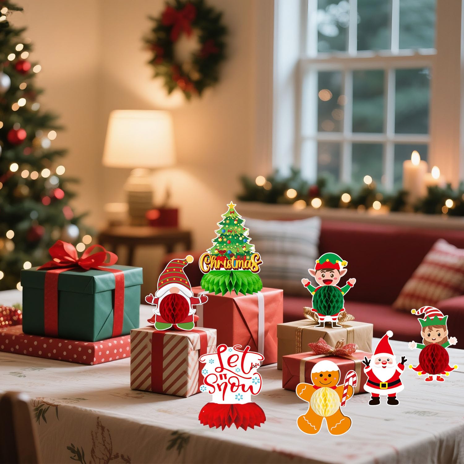 13 centrotavola natalizi per tavoli, decorazioni per la tavola per feste di Natale, per interni, centrotavola in carta a nido d'ape, decorazioni per centrotavola per le vacanze