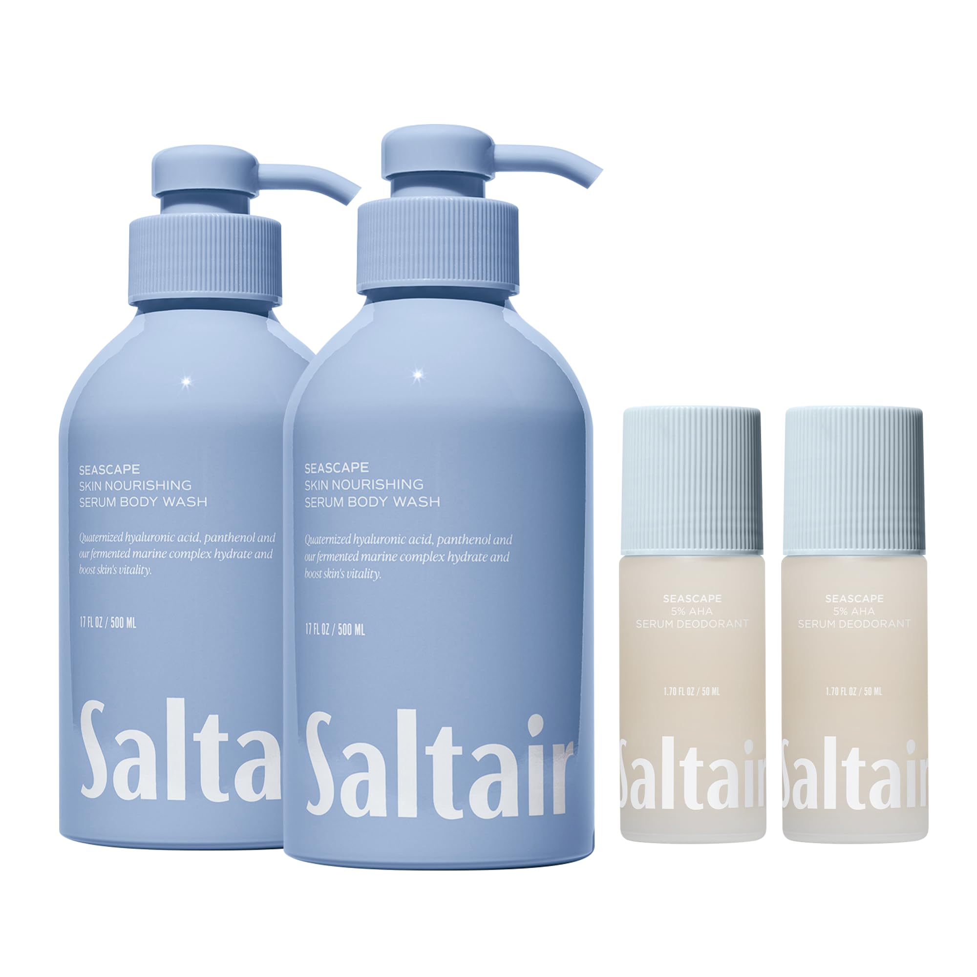 Saltair Seascape Body Wash Serum Deodorant Bundle Hydrating Cleanser and Aluminum-Free Deodorant Set for Women and Men