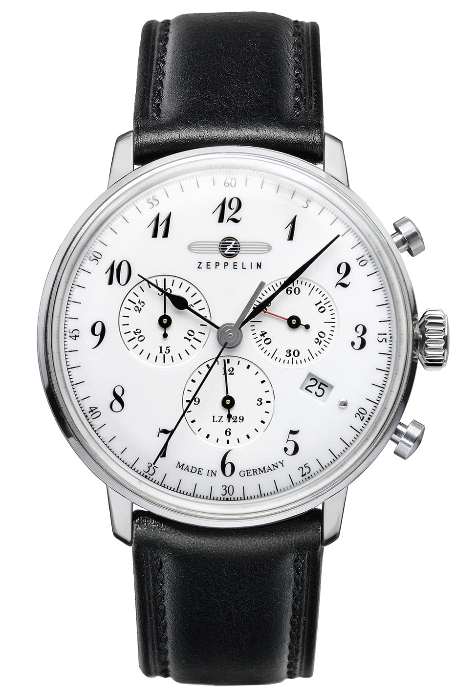 Zeppelin Men's Quartz Watch with White Dial Analogue Display and Black Leather Strap 70861