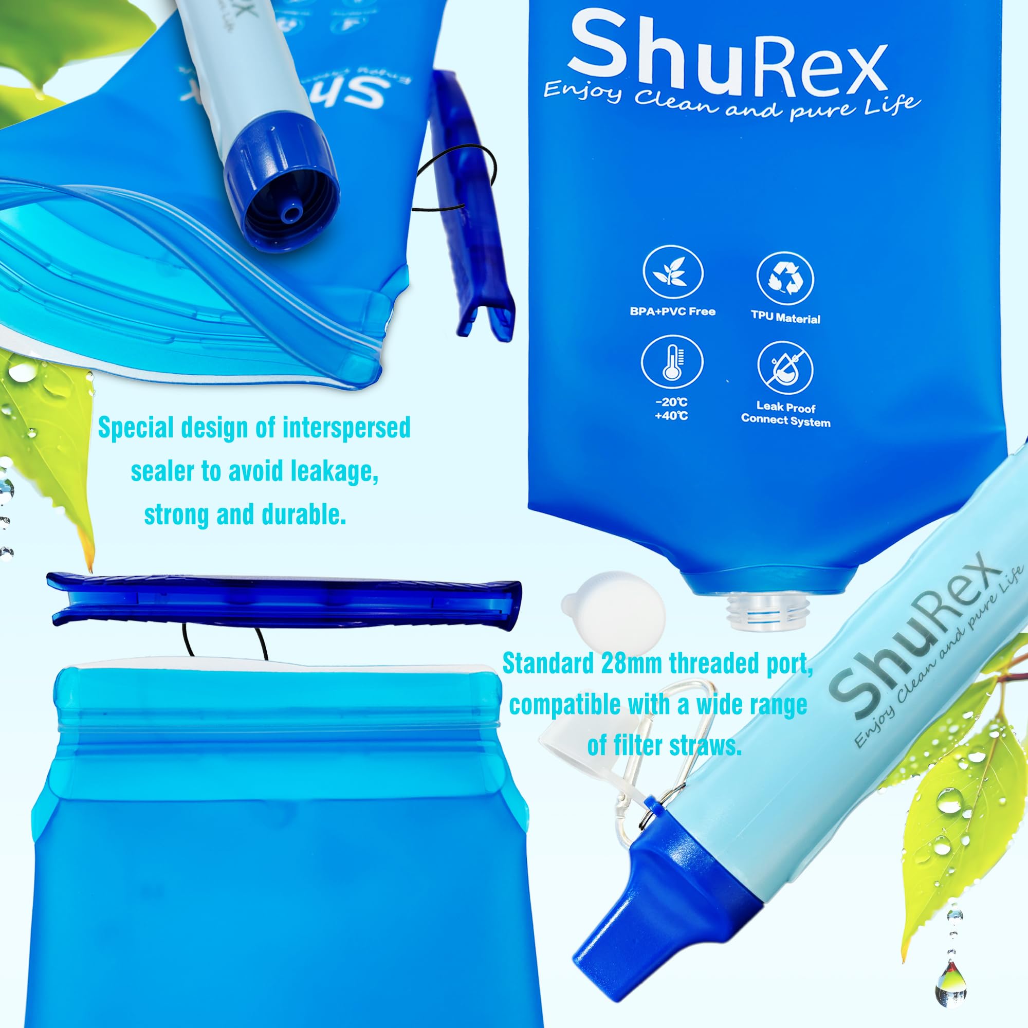 Système de filtration d'eau par gravité, sac de 3 l avec paille filtrante, filtre à fibre creuse et filtre à charbon, pour camping et urgence