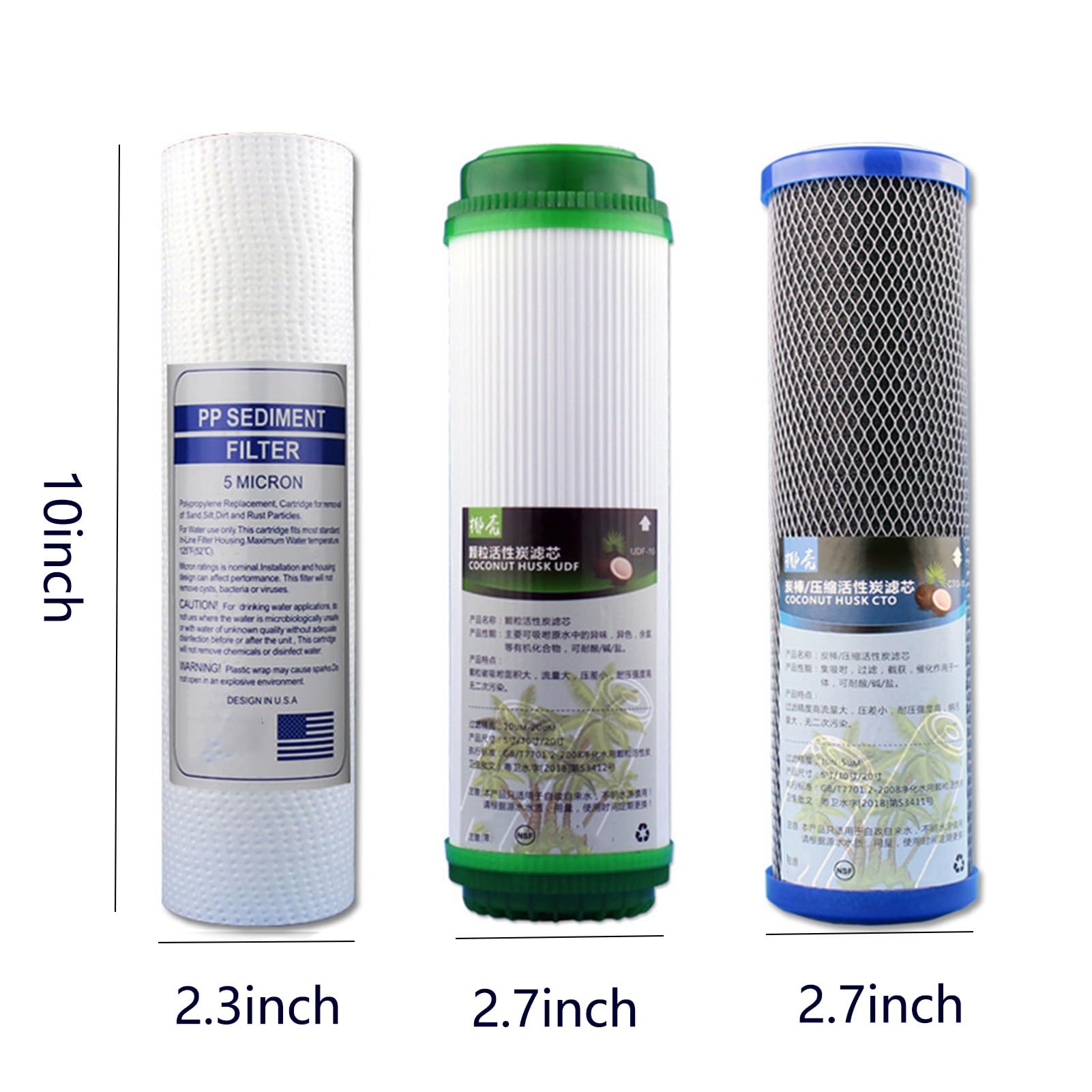 Set di filtri di ricambio per osmosi inversa a 4 stadi, filtro per sedimenti da 5 micron, con filtro minerale alcalino, per lavello da 10'' (4 pezzi)