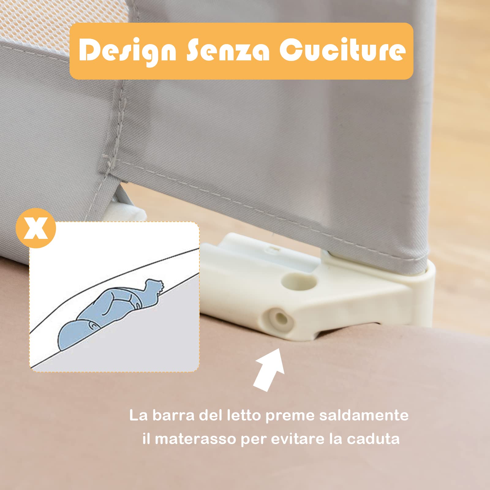 COSTWAY Sponda Letto per Bambini 175 cm, Barriera Pieghevole con Altezza Regolabile, in Tessuto Oxford con Cerniera, con Motivo Cartone Animato, 175,5 x 24,5 x 72,5-101,5 cm (Modello 1, 175 cm)