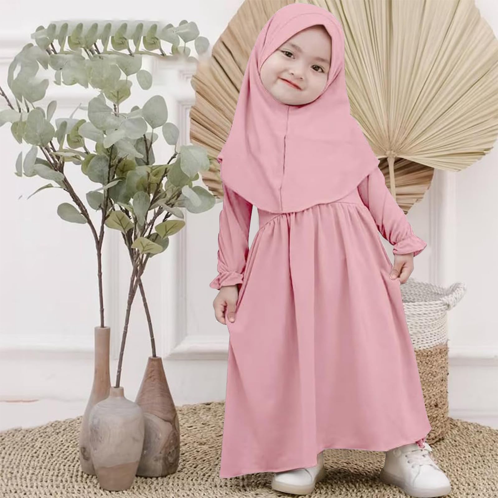 Generisch Ensemble de foulards Abaya musulmans, pour fille, couleur pure avec hijab