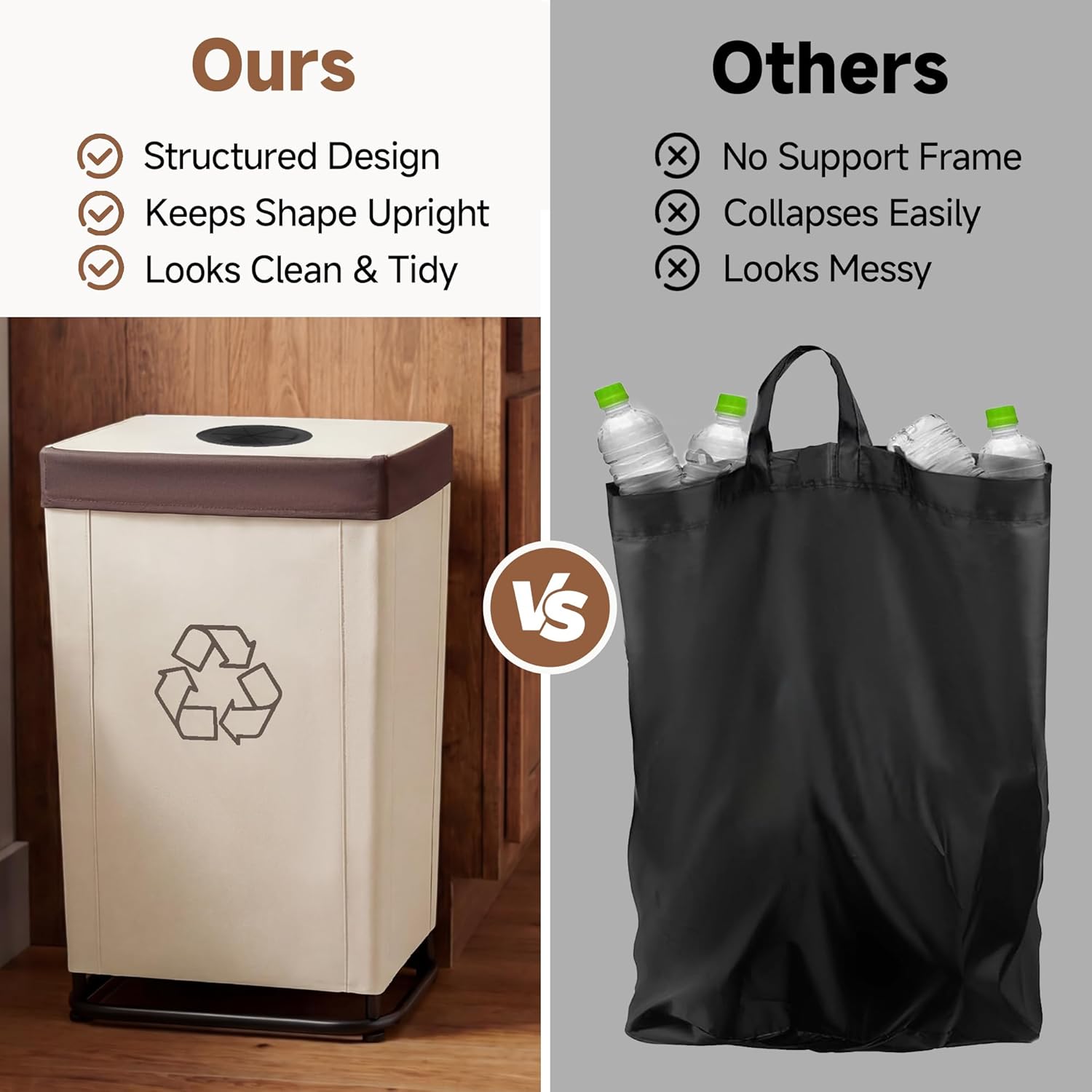 StorageWorks Recycling Bin with Lid, 29Gal Large Recycling Bin for Kitchen, Indoor Recycling Bins with 2 Reusable Washable Bags for Bottles and Cans, Steel Frame Fabric Sorter, 110L, Beige