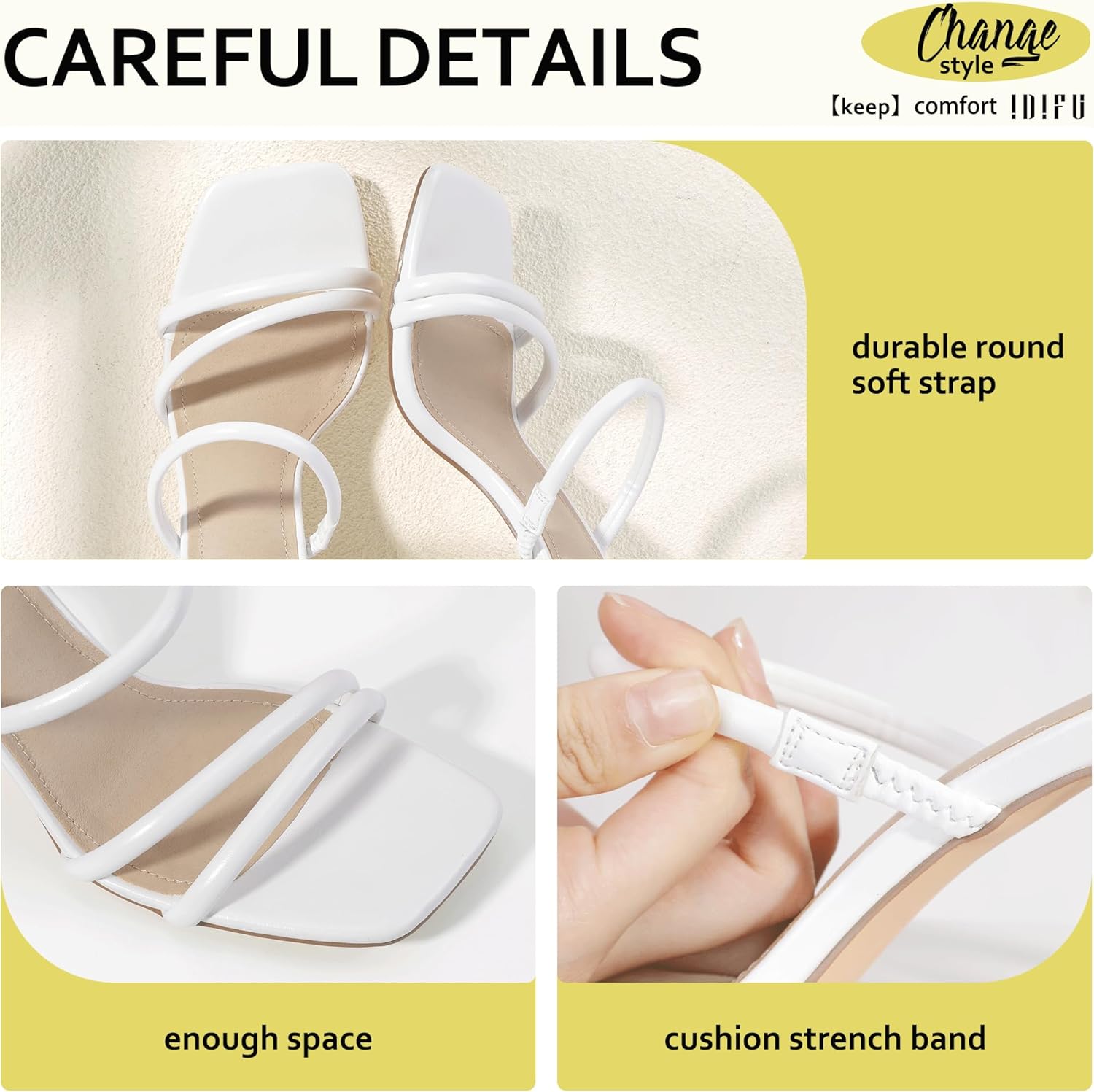 IDIFU IN3 High Heels Strappy Chunky Block Heels Square Toe Three Strap Slip On Heels Comfortable Slides Heeled Sandals Sexy Wedding Party Dress Shoes Open Toe Mules Heels for Women - Image 5