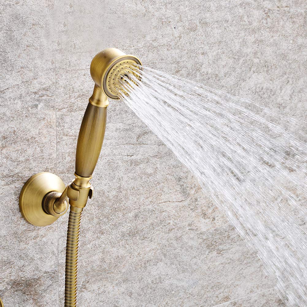 Grifo De Bañera Con Alcachofa De Mano, Latón Monomando Grifo Ducha, Mezclador Baño Y Ducha Con Manguera De Ducha De 1,5 M Y Soporte, Montaje En Pared, Acabado Latón Envejecido
