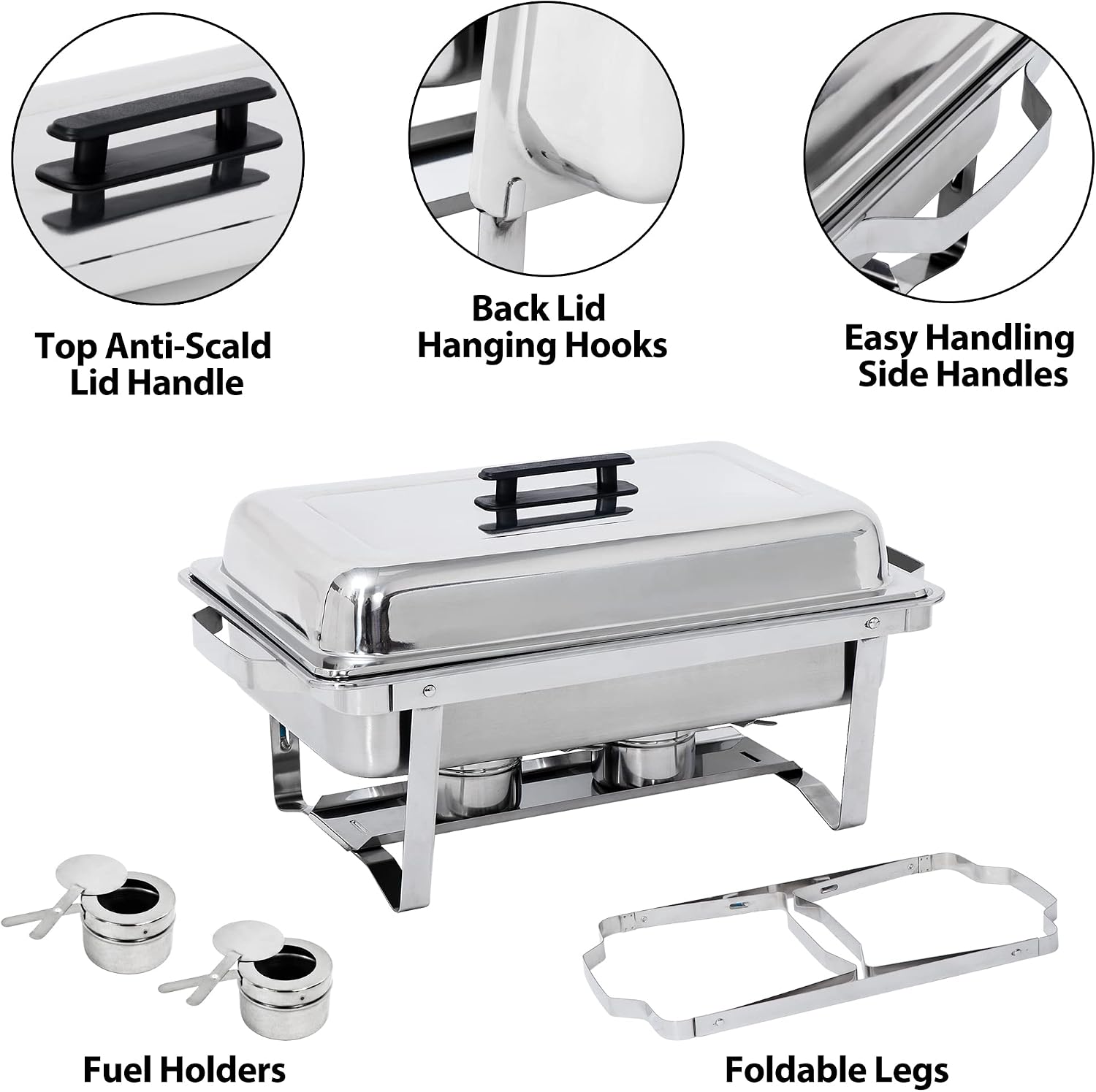 SUPER DEAL Newest 2 Pack 8QT Food Warmer, Rectangular Chafing Dish Buffet Set w/Foldable Frame Legs, Stainless Steel Full Size Chafer Dish for Parties