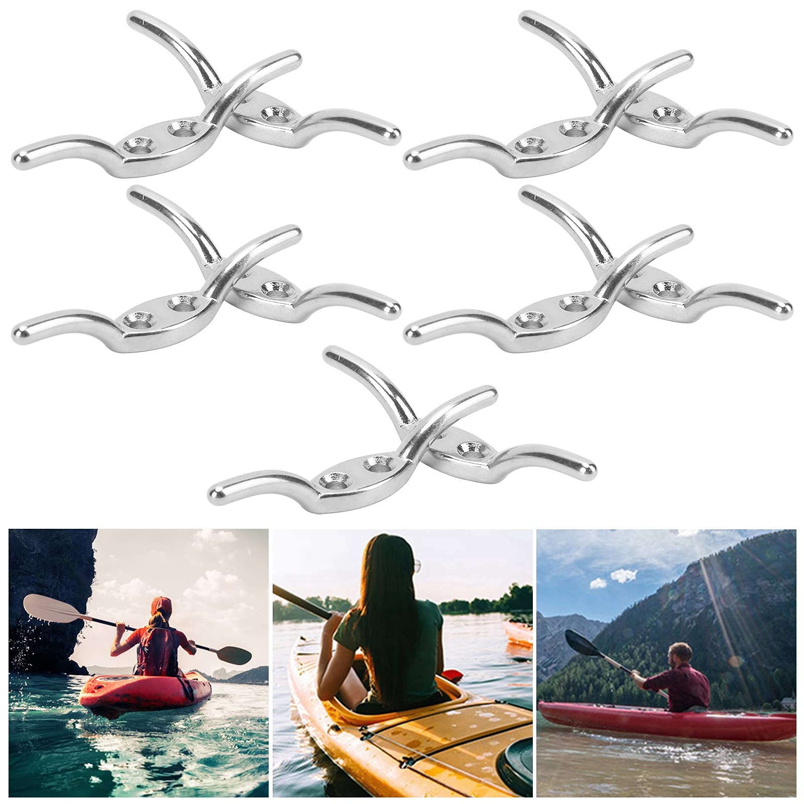 Yuecoom Rope Cleat Hook,2in Flagpole Rope Cleats,Stainless Steel Boat Rope Cleats Hook,Rope Cleats with Screw for Fixing Flagpoles, Boats, Sunshades