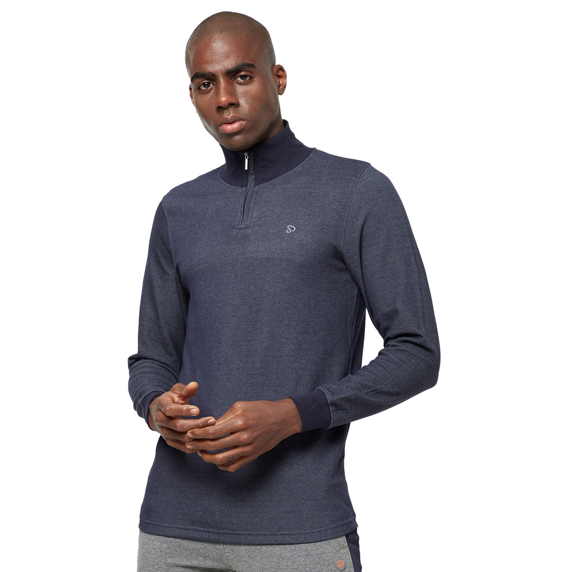 sporto Mock Neck/High Neck T-Shirt with Zipper for Men | Full Sleeves with Ribbed Cuffs | Solid Double Knit Cotton Blend for Cosy Fit | Modern Slim Fit-picture-28