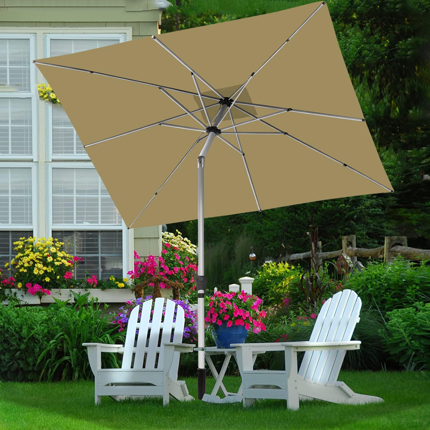 RANSENERS Parasol de Jardin 250 x 250 cm, Inclinable 30° des Deux Côtés, 8 Baleines, UV50+, pour Jardin, Terrasse, Café, Extérieur (Kaki)