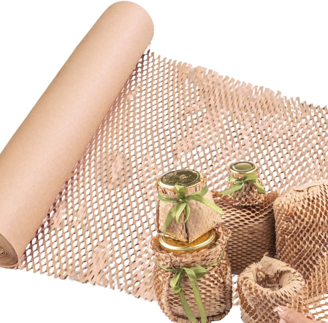 Honeycomb paper bubble wrap roll | Expandable Upto 40-50% | Eco-Friendly Packaging For Small Business | Paper Bubble Wrap Roll for Packing, Shipping, Moving, (15" x 100m)