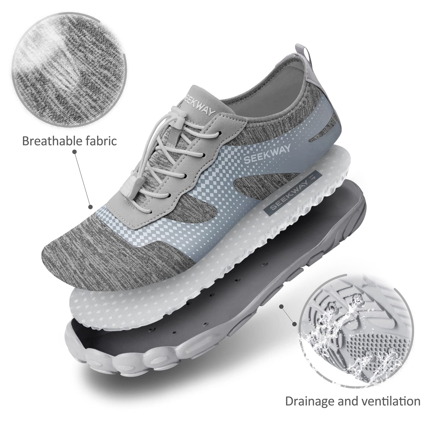 SEEKWAY Water Shoes Quick-Dry Barefoot Sports Aqua Beach Pool Swimming River Lake Hiking Kayaking Surfing Men Women AB056 Gray White SP001
