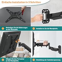 Suport TV și monitor de perete ELIVED reglabil pe înălțime, 23-55 inchi, până la 25 kg, VESA max 400x400, cu arc pe gaz, înclinabil și rotativ, EV031 7