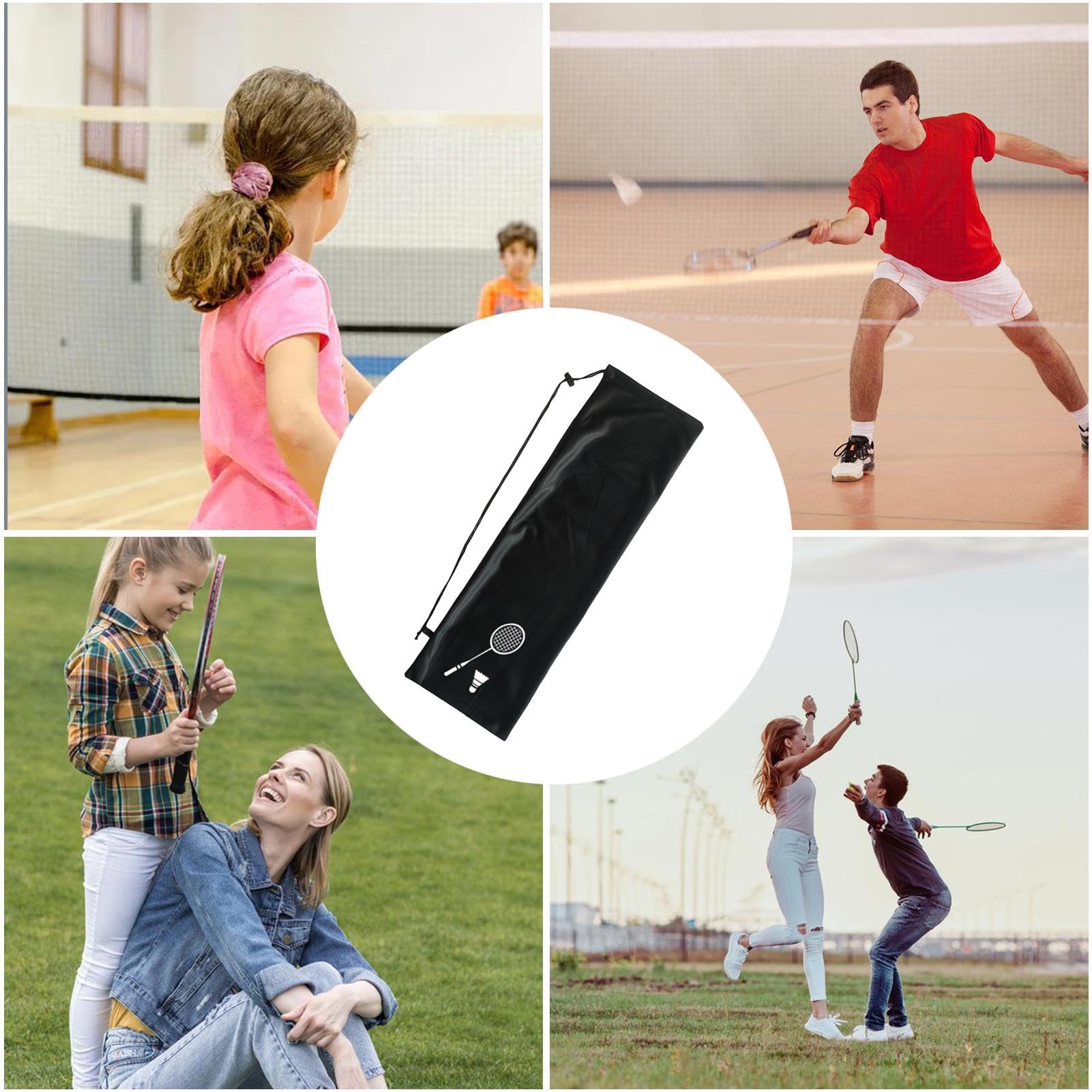 Custodia per racchetta da badminton, custodia per racchetta da badminton, borsa da trasporto a tracolla singola per sport con racchetta, custodia portatile con coulisse
