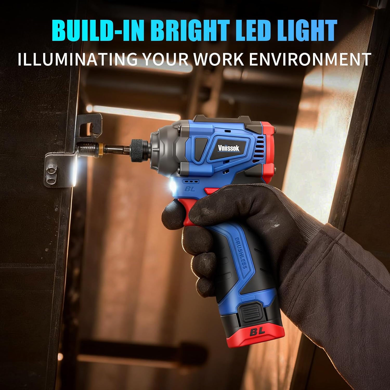 16V Brushless Screwdriver,160Nm Cordless Impact Driver Set with 3 Adjustable Speed,2 Batteries and Led Work Light for DIY & Professional Use (Blue)