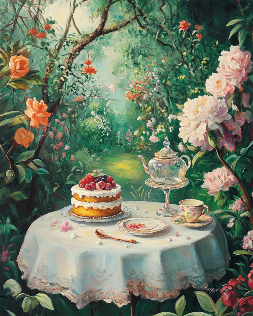 RKFLGEW DIY Embroidery Set Garden Afternoon Tea Oil Painting 50x70cm