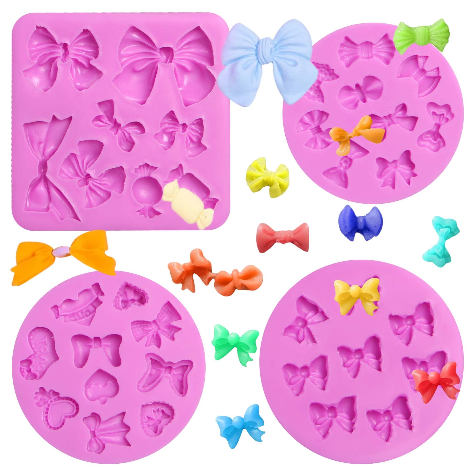 acvcatto Bow Silicone Molds Chocolate, Mini Bow Fondant Cake Molds Mould for Cake Decoration, Cupcake Toppers, Strawberry Coverd, Resin Clay Candy Sugar, Set of 4