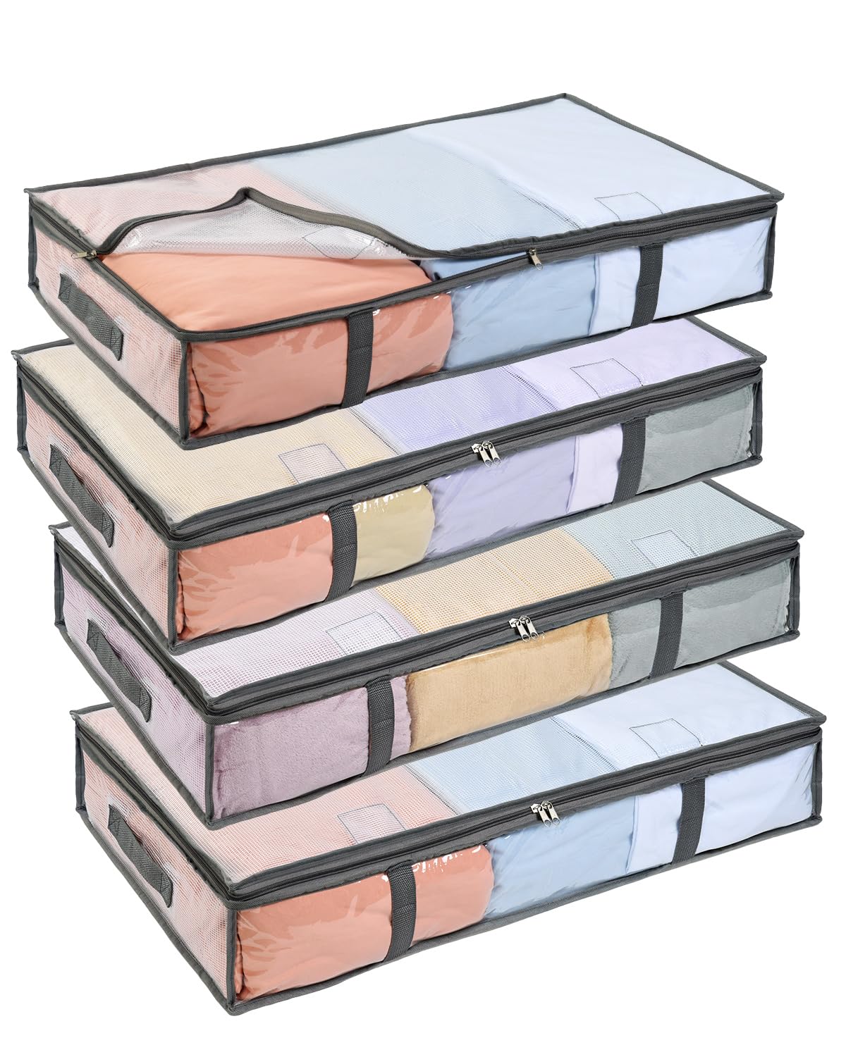 OTraki 4 Pack Underbed Storage Bags, Foldable Clothes Bag Large Capacity, 90L Under Bed Storage Box with Lid Dustproof Storage for Under the Bed for Clothes Blankets Bedding and Duvet