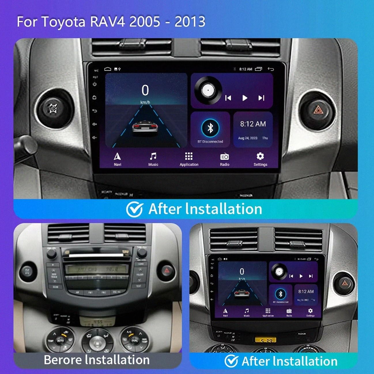 Car Stereo Carplay Radio de Coche para Toyota RAV4 2006-2012 Soporta Bluetooth, Control Volante, USB, WiFi, 4G, Mirror-Link, GPS Navegador/Radio FM, 4 Nuclear 1G+32G