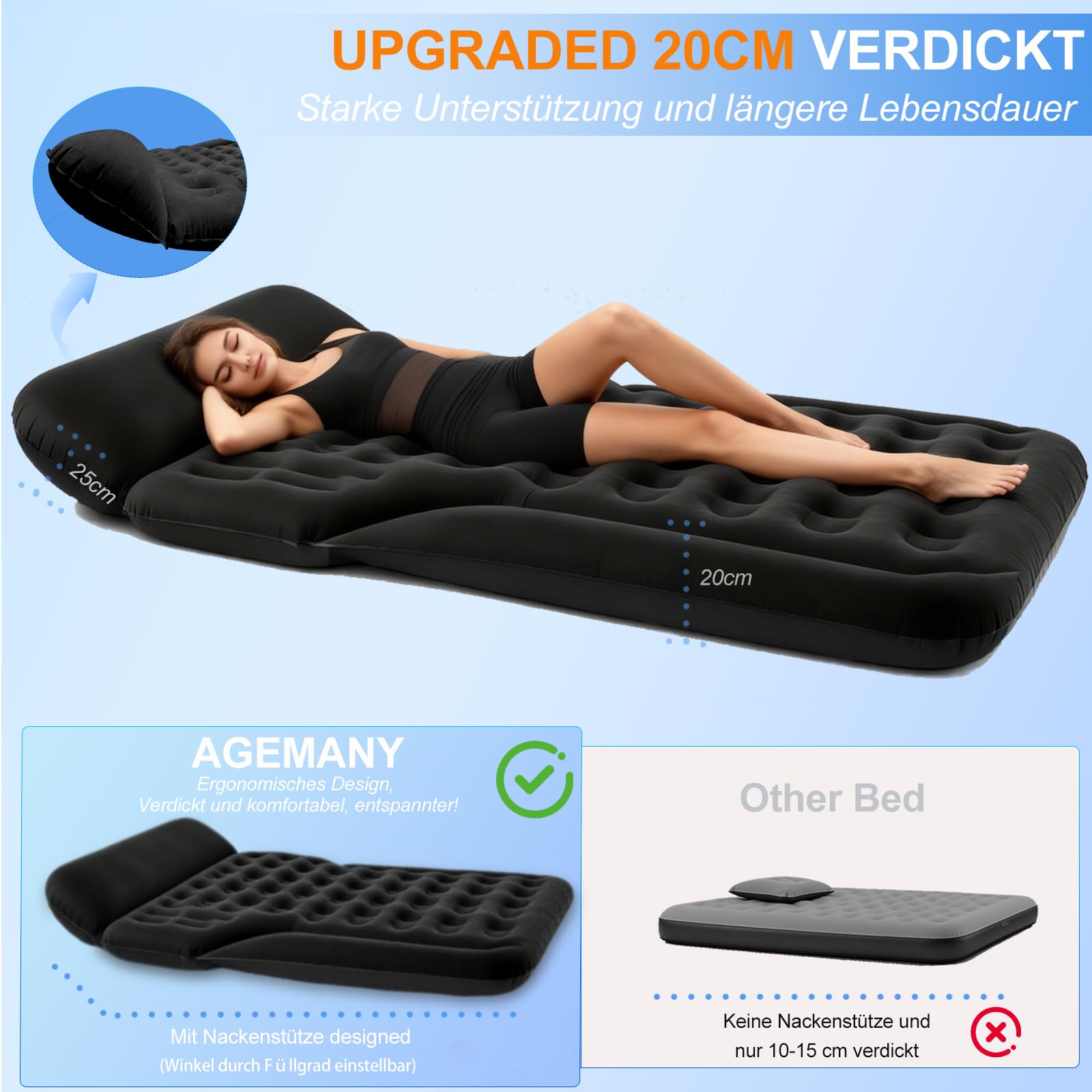 Auto Matratze - Luftmatratze Camping Bed Auto Aufblasbare Matratze für SUV MPV Minivan Kofferraum, 185x140x20cm Autobett Schlafmatte Air Mattress Luftbett für Road Trip Reise