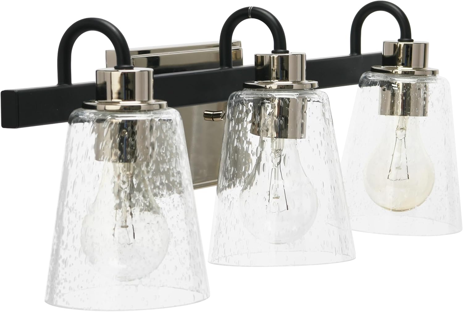 Jameson - Metal Seedy Glass 3-Light Vanity Light, Matte Black and Polished Nickel