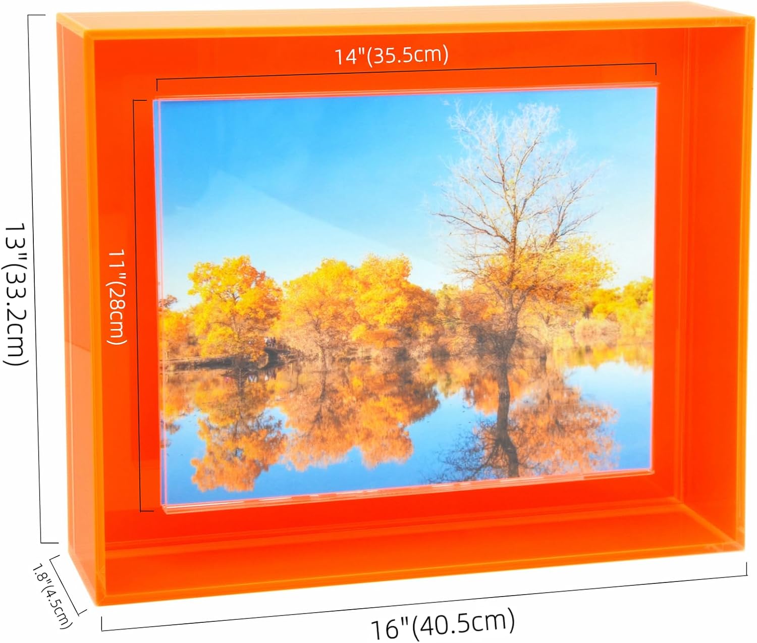 11x14 acrylic picture frame for wall and tabletop neon floating photo frame with decorative bright color, neon orange 11x14'' neon orange-full color-1