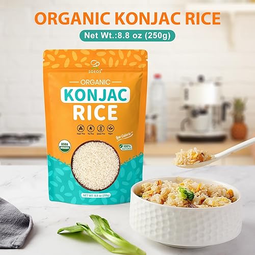 Miniatura 3 de Soeos Arroz Konjac orgánico, 8.8 oz (250 g) cada uno), alternativa de arroz a base de plantas, de cocción rápida, básico de despensa para salteados,