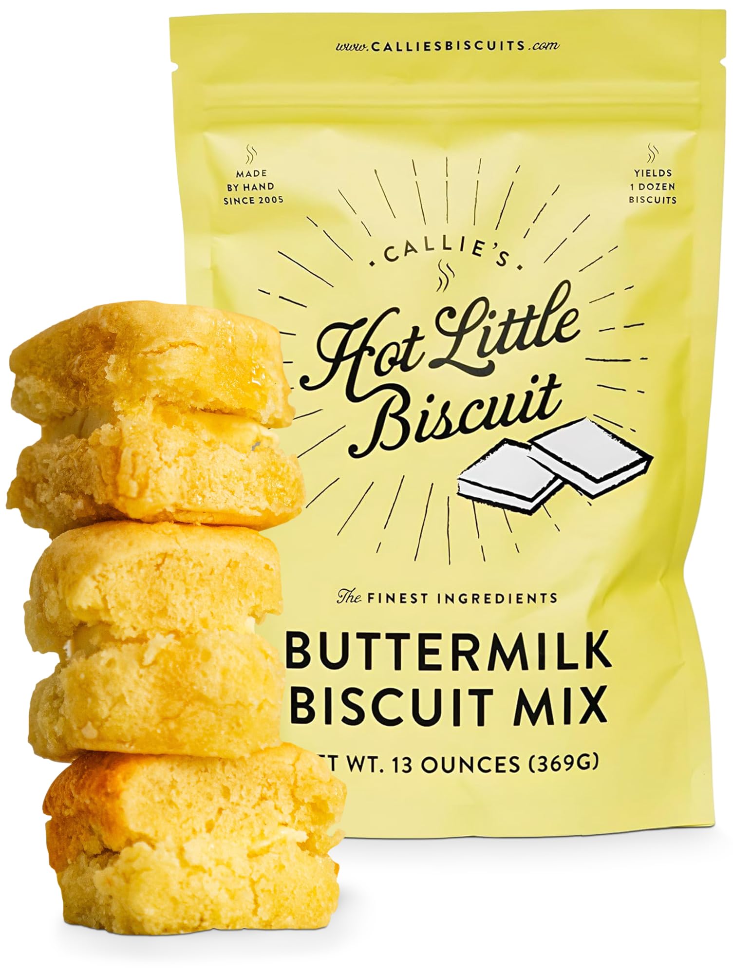 Callie’s Hot Little Biscuit Buttermilk Biscuit Mix, Fast & Easy Southern Recipe, Made with White Lily Flour & Real Dairy, No Preservatives, Makes One Dozen Biscuits per Bag, 13 oz