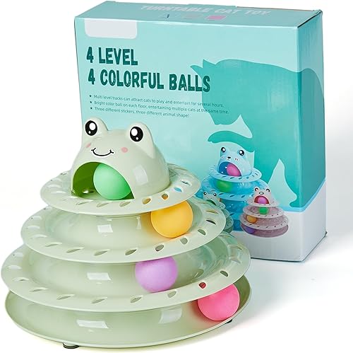 Miniatura 4 de Suhaco Juguetes interactivos para gatos de interior, juguete divertido rodillo de 4 niveles para gatos, juguetes de pelota con 4 bolas de colores,