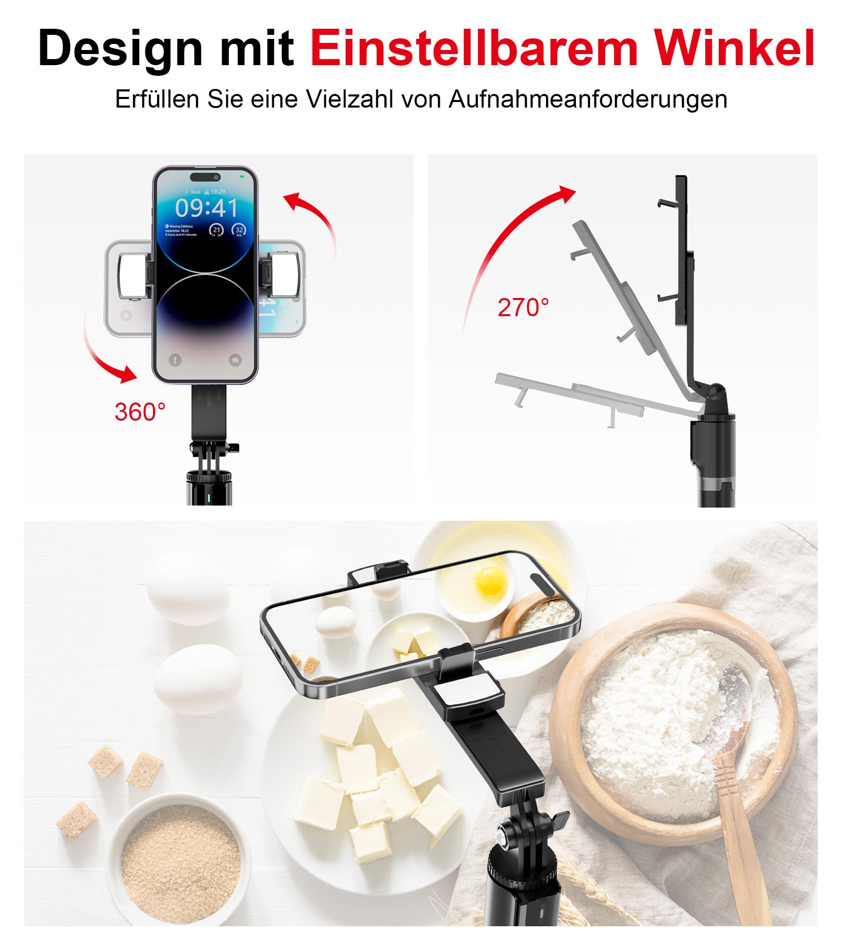 Selfie Stick Handy Stativ für Smartphone - ASHINER 180cm Hoher Handyhalter mit Fernbedienung und LED Fülllichtern für Reisen, Vlogging, Live-Streaming, Handyhalterung Kompatibel mit iPhone und Android