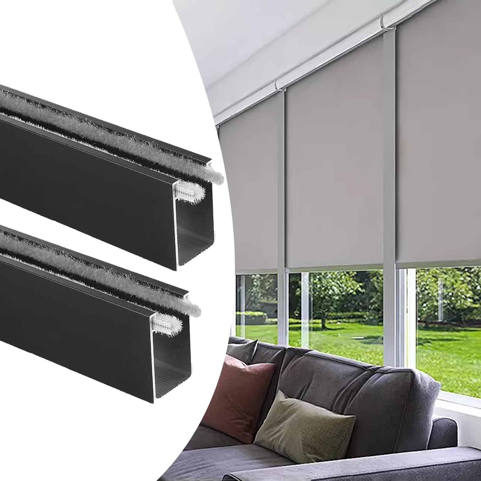2 sztuki listew blokujących zaciemniające szczeliny świetlne, szyna boczna blokująca światło kanału U do rolet okiennych, aluminiowy rowek do żaluzji do samochodów kempingowych(Black,144cm/56.7in)