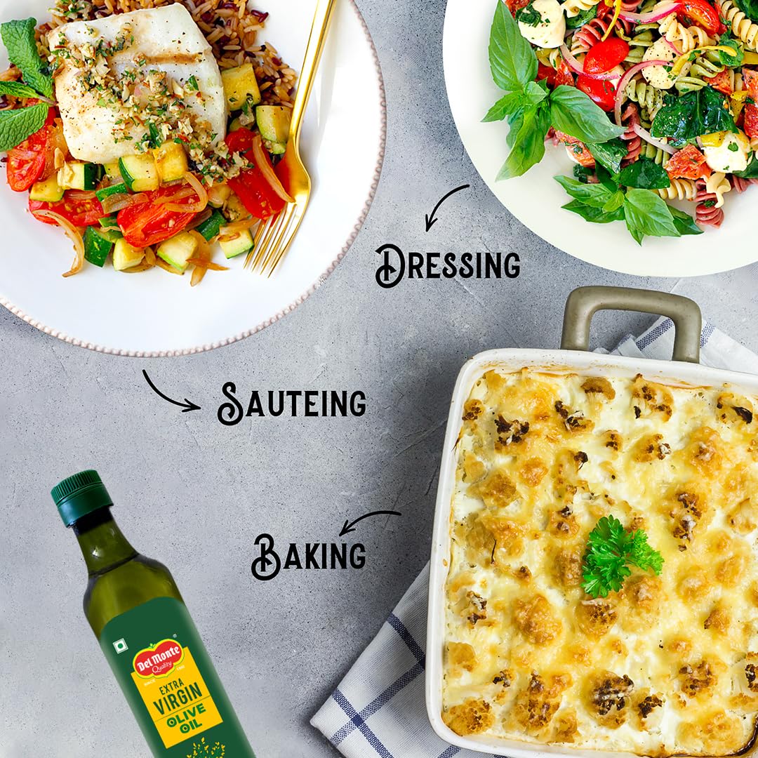 Del Monte Extra Virgin Olive Oil (Imported) 250ml| Cold Extracted | Ideal for Salad Dressing, Paratha & Marinating | Cholesterol & Trans Fat-Free, Natural Antioxidants, Rich in Vitamin E & K 3
