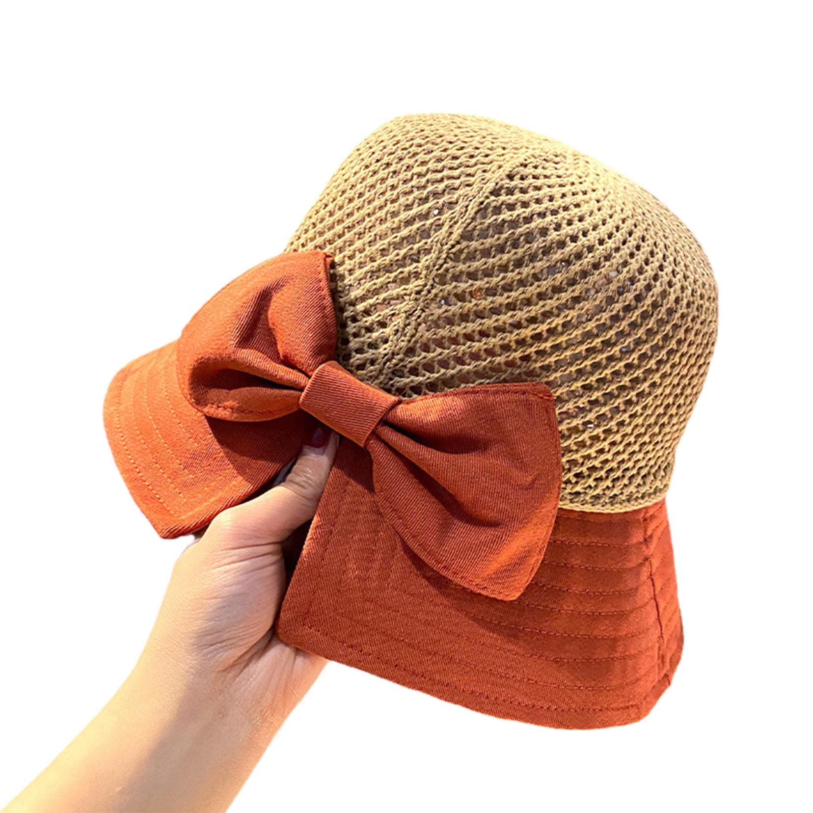 Sonnenvisier für Frauen breiter Krempe Strohhut Bowknot Beach Visierhüte UV Schutz faltbar Sonnenhut orange-56-58cm