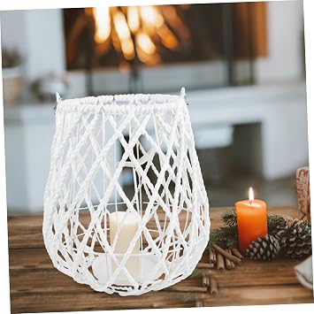 Housoutil Woven Candelabra Lanterns Decor Modern Romantic Fire Homestay Homestay Fe Candle Holder Woven Candle Holder Desktop Candle Holder Woven Paper Lanterns Iron White