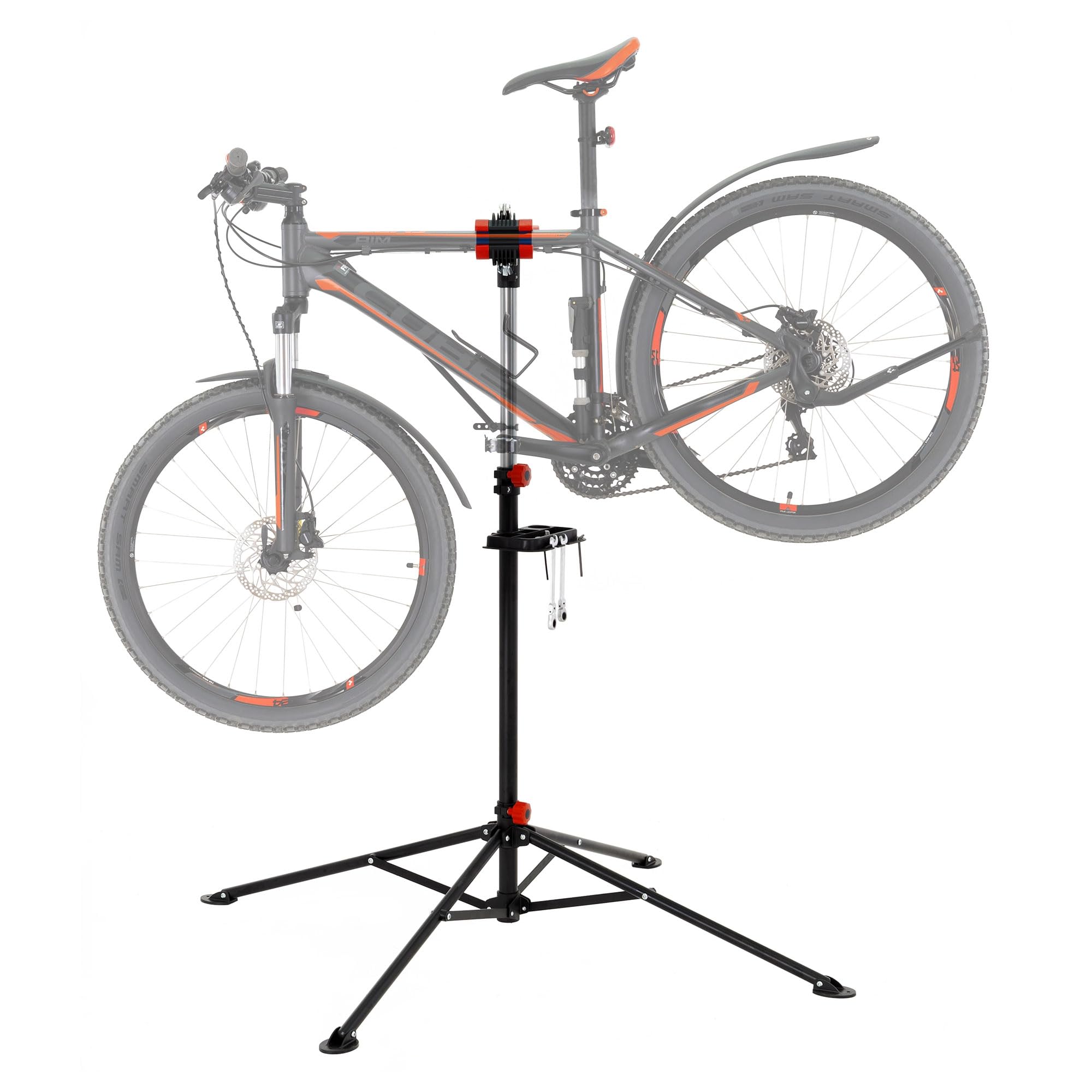 ECD Germany Stojak montazowy do rowerów Stojak do naprawy rowerów elektrycznych, obrotowy o 360° i regulowany na wysokosc 105-185 cm do wszystkich typów rowerów do 50 kg, podstawa trójnozna z 4 nogami
