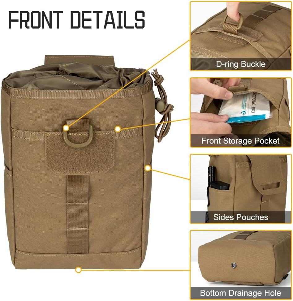 IDOGEAR Molle Dump Pouch Tactical Pouches Roll-up Drawstring Mag Pouches Foldable for Battle Belt Vest Plate Carrier Backpack Utility Folding Dump Pouch Waist Bag