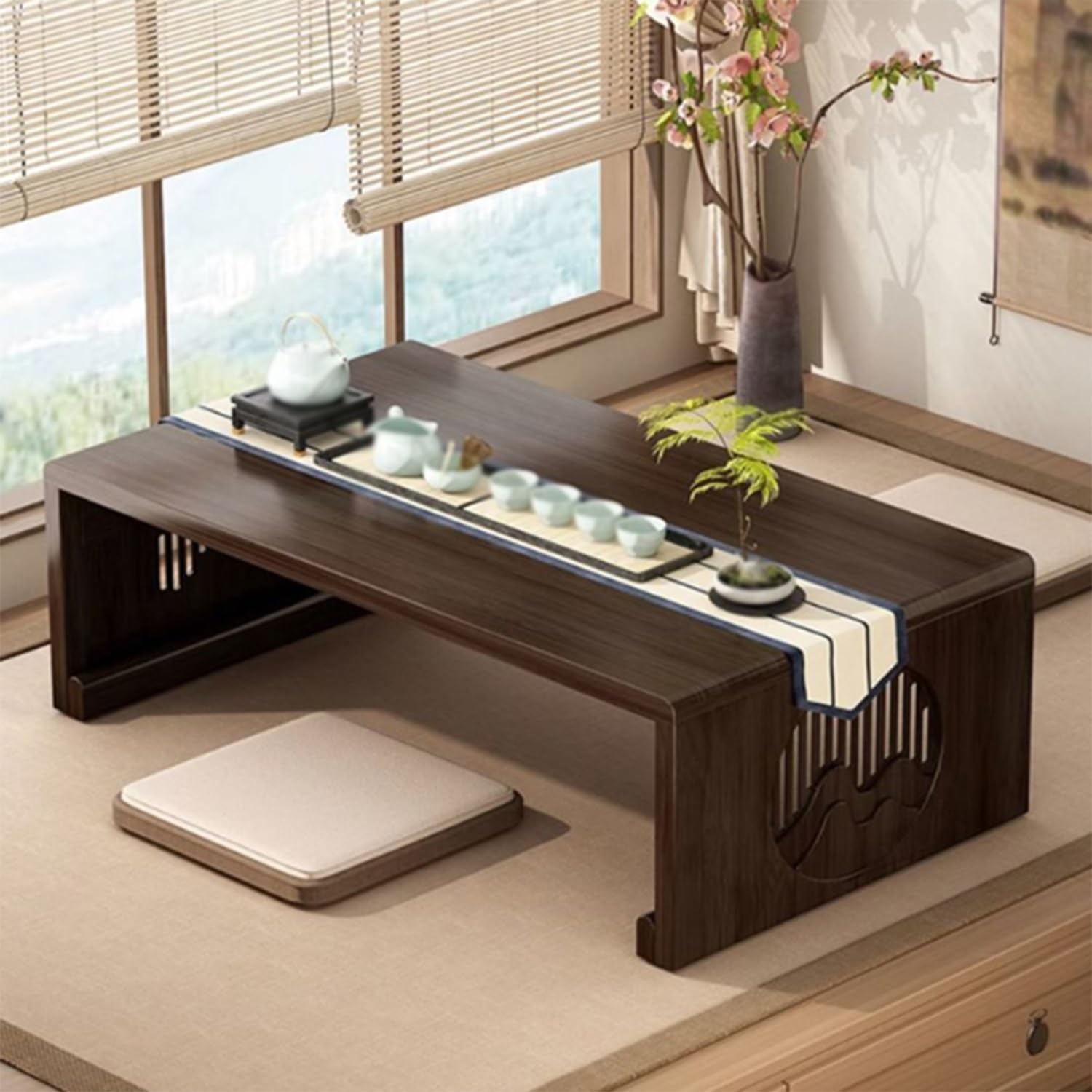 Dexinhdh Japanese Folding Low Table, Portable Low Tatami Table with Metal Folding Buckle, for Tatami(80cm)