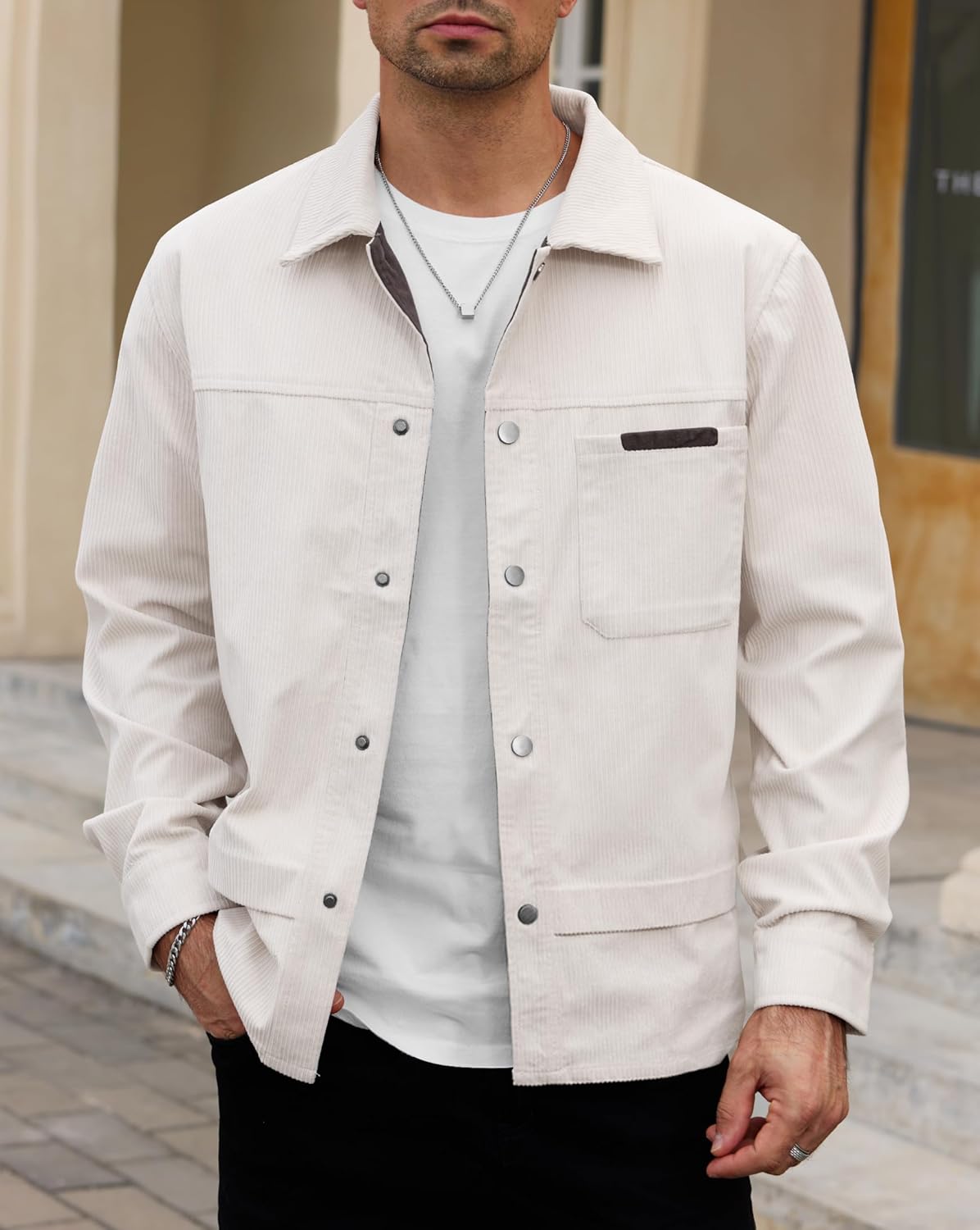 Mens Corduroy Button Jacket Casual Pocket Shirt (S-2XL) - Image 2