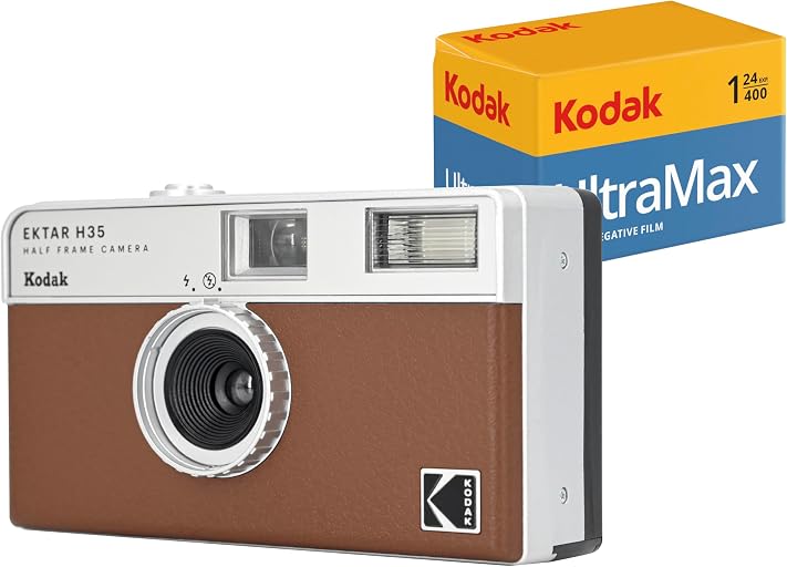 KODAK EKTAR H35 Half Frame Film Camera (Brown, Bundle with 24exp Film)